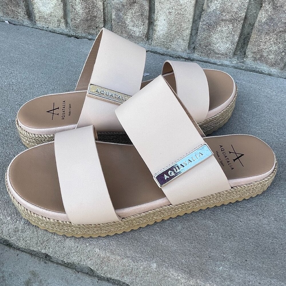 AQUATALIA MAE Women's Leather Espadrille Sandal 7 Casual Open Toe Slides New